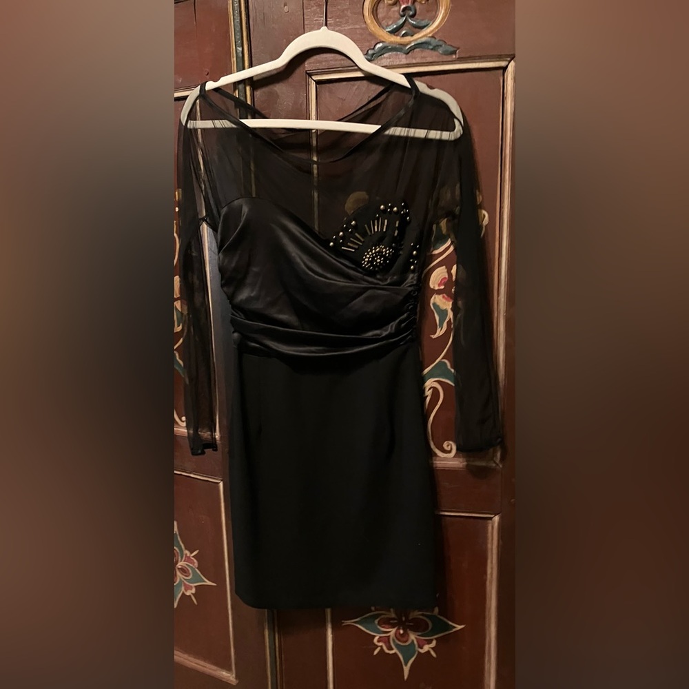 Classic Black Long Sleeve Dress with Beaded Detail